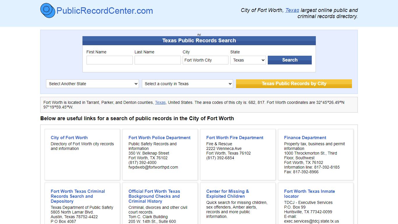 Fort Worth, Texas Public Records and Criminal Background Check
