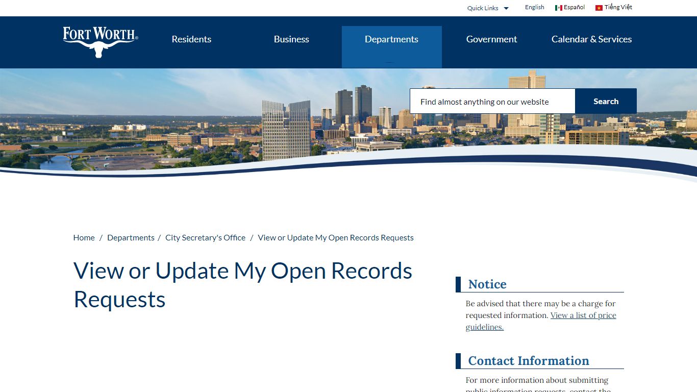 View or Update My Open Records Requests – Welcome to the City of Fort Worth